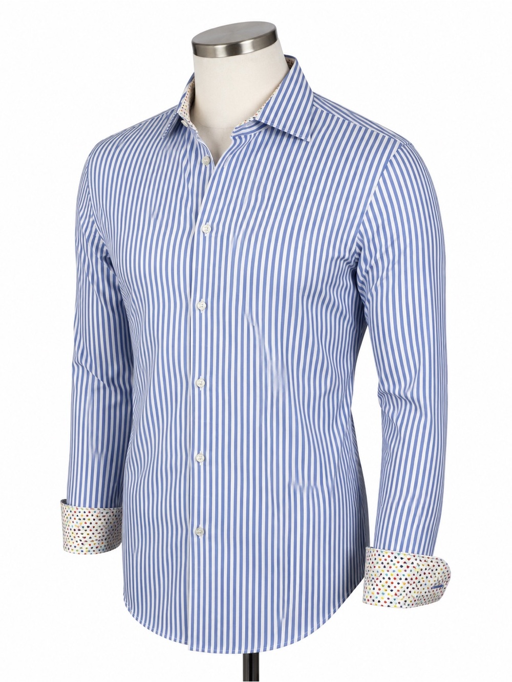 Men's Bugatchi Uomo Classic Fit Striped Dress Shirt Flip Cuff Geometric Sz XL